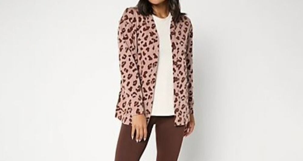Cuddl Duds Size Tall Small Brown Animal ComfortWear Cardigan A698458 NWOT